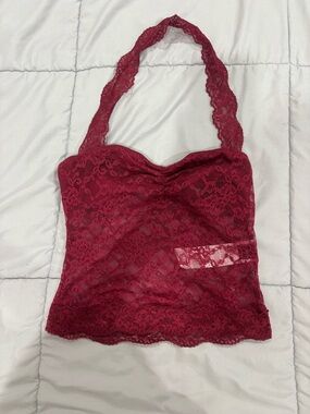 Burgundy Lace Halter Crop Top